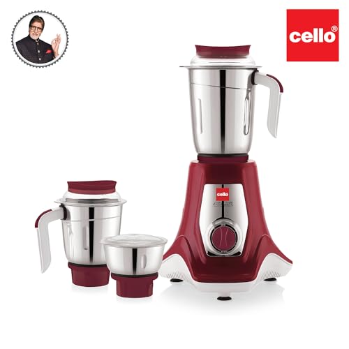 Image of Cello Kitchenette Collection Levanate Plus Mixer Grinder with 3 Jars| 500 Watts | 3X Speed Control | Set of 3 | Maroon