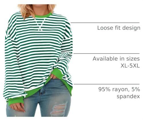 Image of ROSRISS Womens-Plus-Size-Oversized-Sweatshirts Striped Colorblock Long Sleeve Shirts Casual Crewneck Pullover Sweaters XL-5XL