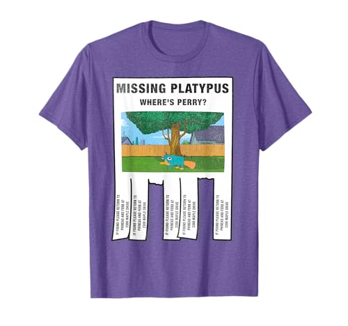 Disney Phineas and Ferb Missing Platypus Where's Perry? T-shirt, cinza, S