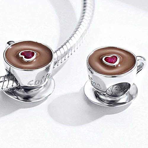 Coffee Cup Charm 925 Sterling Silver Mug Love Wine Bottle Family Mom Heart Birthstone Charm for Pandora Charm Bracelet3