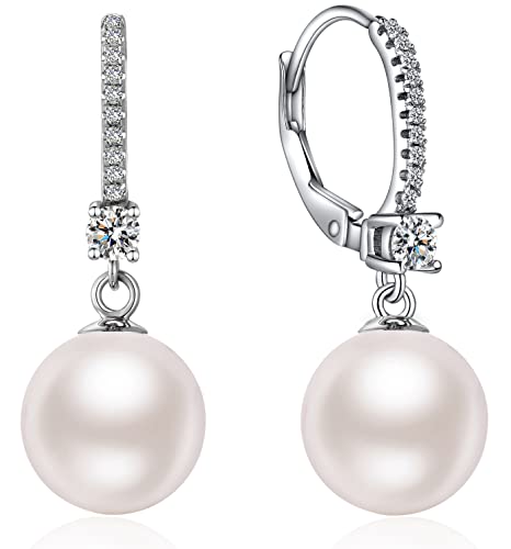 Jiamiaoi Pearl Dangle Earrings 925 Sterling Silver Pearl Earrings for Women 10mm White/Black Pearls