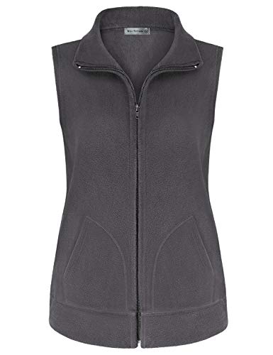 MISS FORTUNE Soft Polar Fleece Jacket Womens Full Zip, Ladies Outdoor Vests Cozy Lightweight Sleeveless Turn Down Benton Springs Gilet Golf Vests Winter Clothes?Light Grey XL