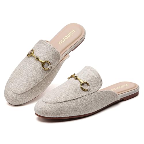 Image of Minorsu Buckle Mules for Women Flats Loafers Shoes for Work Office Business