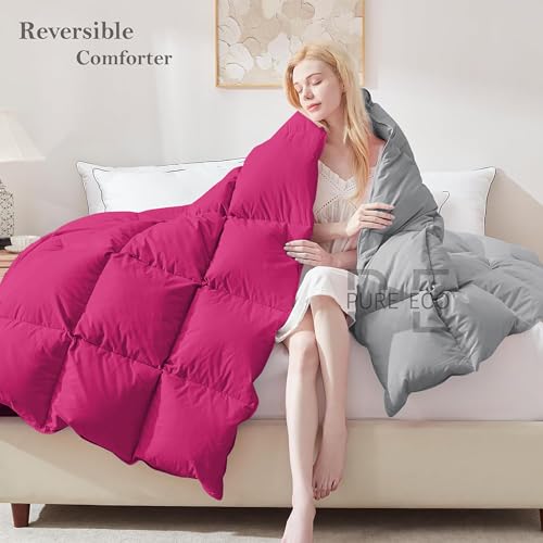 Image of PURE ECO Reversible Comforter King Size - Soft Microfiber 300 GSM Comforter for Winter - Soft & Luxury Design Duvet /Blanket King Size (90 inchX106 inch) - Hot Pink /Silver Grey Color