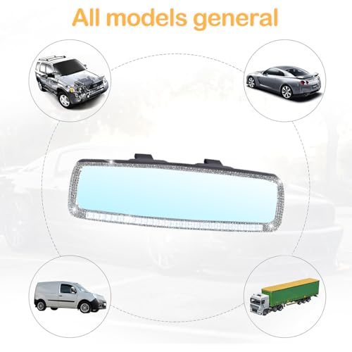 Image of Osilly Bling Car Rearview Mirror, Decorations Rear View Mirror with Crystal Rhinestones & Diamonds, Car Interior Trim Accessories, Clip-on & HD Glass, Sparkly Gift (White)