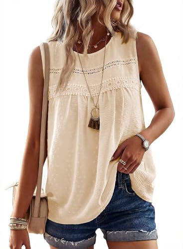 Image of Falechay Womens Summer Tops Boho Shirts Crewneck Sleeveless Tank Tops Flowy Lace Hem Casual Blouses Clothing Trendy 2026