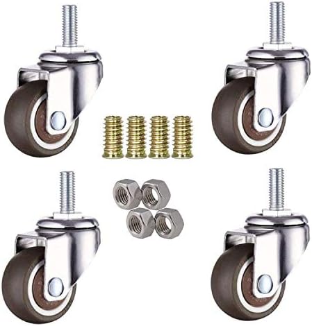 uoboeuq1 Inch Small Tiny Shopping Cart Wheel Trolley Swivel Caster Wheels Soft Rubber TPE M6x 15mm Mini Threaded Stem Caster Wheel, 33lb/15kg Load Capacity, Set of 4