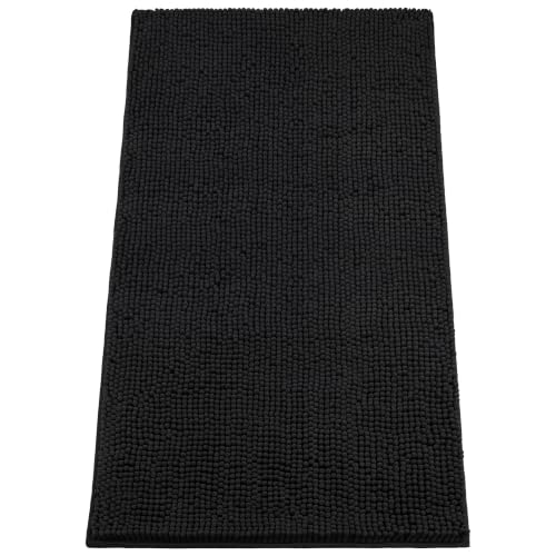 Image of Absorbent Dog Door Mat for Muddy Paws, 60 inch x 30 inch Chenille Indoor Mats for Entryway, Trap Dirt Front Door Mat Indoor Entrance Washable Non Slip Soft Black