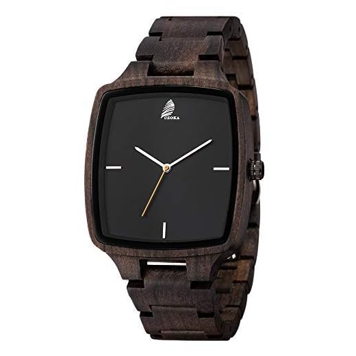 Montre en Bois Carrées pour Hommes et Femmes, CZOKA 100% Naturel Artisanal ébène Mouvement à Quartz Japonais Montres Bracelet réglable en Bois, avec boîte Cadeau & Outil, Durable, Poids léger