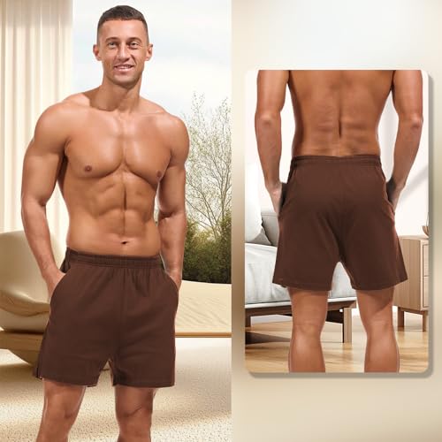 Image of AMY COULEE Mens Lounge Shorts 4 inch Pajama Lightweight Cotton Sleep Bottoms with Pockets