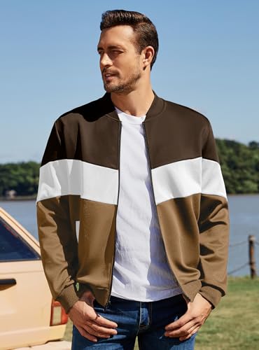 Image of Men's Lightweight Varsity Jacket Casual Bomber Jacket Stylish Color Block Coat