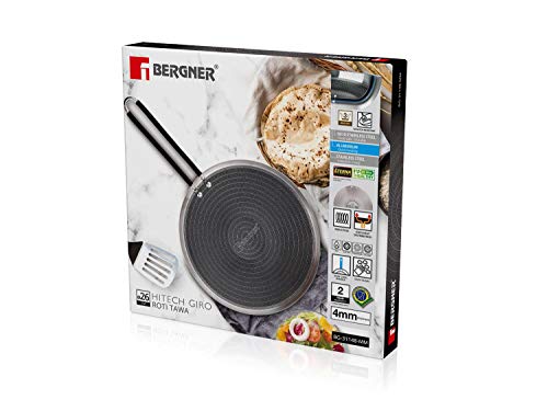 Image of BERGNER Hitech Prism Non-Stick Stainless Steel Concave Roti Tawa, 26 cm, Induction Base, Silver