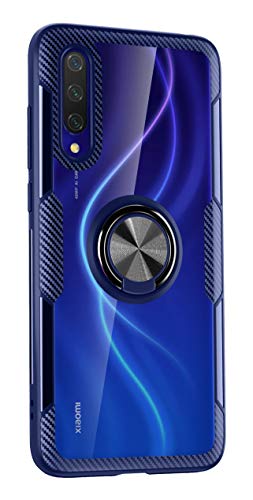 Cover Trasparente per Xiaomi Mi 9 Lite con Supporto anello Acrilico trasparente Custodia Mi 9 Lite con piastra metallica per Auto Smartphone Magnetico