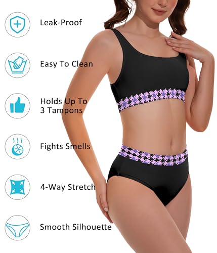Image of Beautikini Period Swimwear Two Piece Menstrual Leakproof Swimsuit Bikini Sets Mid Waist Print Bathing Suit for Women