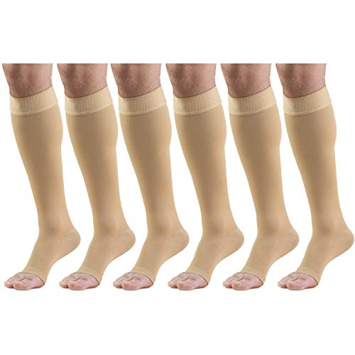 Image of 20-30 mmHg Compression Stockings for Men and Women, Knee High Length, Dot-Top, Open Toe Beige X-Large (6 Pairs)