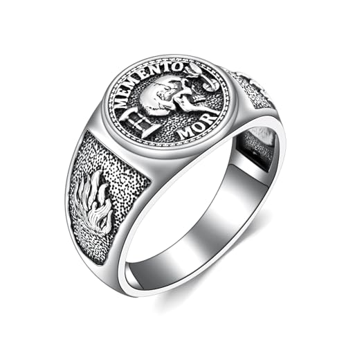 PELOVNY Memento Mori Signet Rings 925 Sterling Silver Gothic Skull Ring Stoic Momento Mori Jewelry Gifts for Men Women