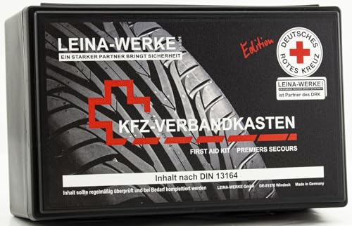 LEINA-WERKE 82363 - Kit de primeros auxilios para coche (FOTODRUCK, DRK (Cruz Roja), color negro, blanco y rojo