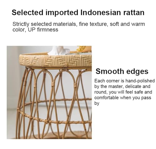 Table basse ronde en rotin pour optimiser les petits salons encombrés