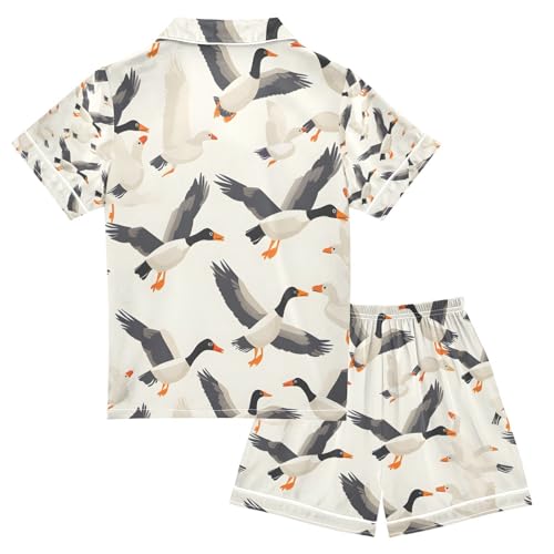 senya Wild Geese Satin Summer Pajama Sets Silk Short Sleeve Button Down Sleepwear2