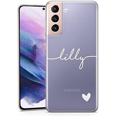 TULLUN Personalised Phone Case for Samsung Galaxy S23 Ultra - Clear Soft Gel Custom Cover Name & Heart Bottom Individual Style Initials Name Text - White Name & Heart Cover