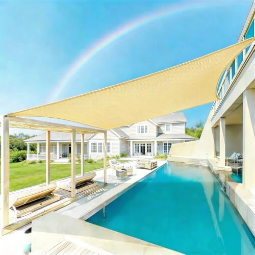 REXloyal Sun Shade Sail 10 x 20 Yellow Beige Rectangle Canopy Sail Shade Cover 95% UV Block Permeable Sunshade Outdoor for Patio Yard