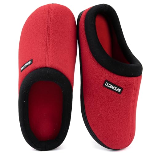 ULTRAIDEAS Women's Cozy Fleece-Lined Memory Foam Slippers with Anti-Slip Rubber Sole for Indoor/Outdoor (Fiery Red, Size 5-6)