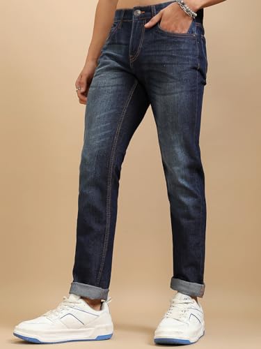 Image of Highlander Mens Tapered Fit Denim Jeans|Regular Length|Mid-Rise|Stretchable Fabric| Jeans for Man | Men Jeans