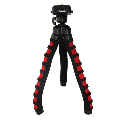 Polaroid 12" Flexible Tripod With Protective Grip-Foam Coating (Red) For Digital Cameras