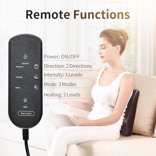 Image of Boriwat Back Massager with Heat, 3D Kneading Massage Pillow for Back, Neck, Shoulder, Leg Pain Relief Deep Tissue, Gifts for Women Men Mom Dad(Brown)