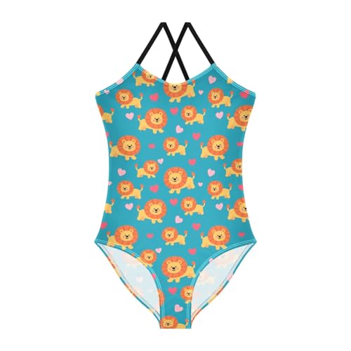 senya Girls Swimsuits One-Piece Swimwear Tie Bathing Suit Beach Summer Round Neck 9-10T Lion Heart Pattern