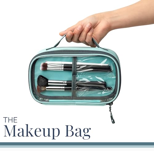 Toiletry Bag Kit Set: Hanging Travel Toiletry Bag + 311 TSA Cosmetic Liquid Bag + Ultralight Accessory Organizer Pouch, Dusty Teal Makeup, 3 Piece Toiletry Set