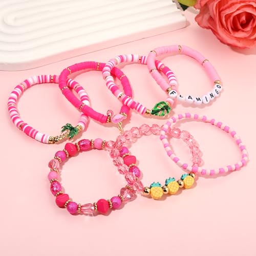 Flamingo Bracelets for Women Pink Flamingo Heishi Clay Beaded Stretch Bracelets Stackable Animal Tropical Bird Elastic Layering Friendship Bracelets Fun Summer Beach Vacation Jewelry2