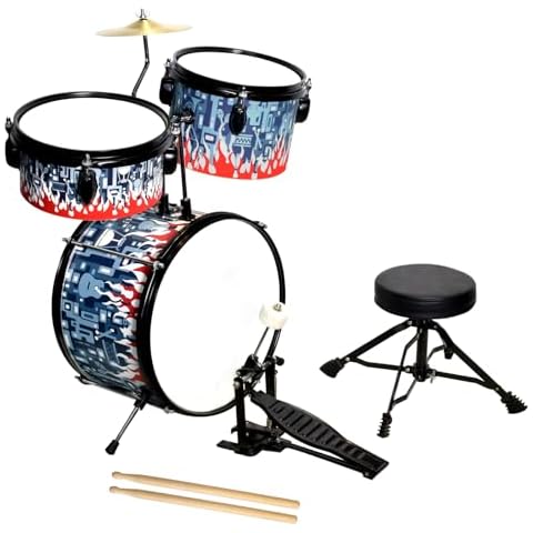 MUSICUBE Drum Set for Kids Toddler Beginner Jazz Drum Kit Rhythm Percussion Instrument Toys for Boys Girls 3-Piece Junior Drum Set （Fire Flower Painted Model） Cover