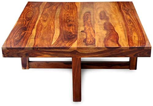 Image of Woodkoof Solid Sheesham Wood Coffee Table with 4 Stool for Living Room, Garden, Patio, Guest Room, Cafe || Wooden Coffee Table || Sheesham Wood Coffee Table ||