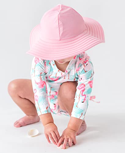 Image of RuffleButts Baby Girls UPF 50+ Sun Protection Floral Printed Long Sleeve One Piece Rash Guard Swimsuit with Zipper