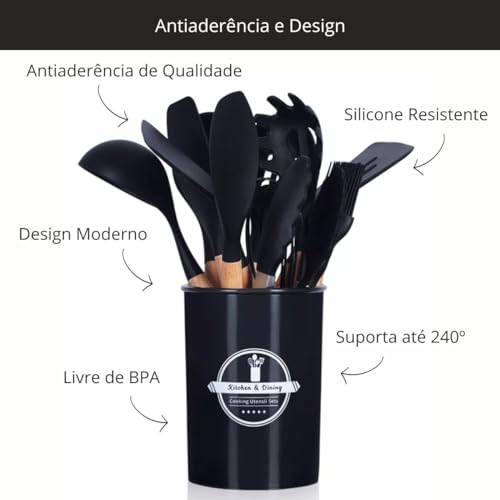 Kit Utensílios de Cozinha em Silicone Jogo com 12 Peças Conjunto de Utensilios Para Cozinha Silicone