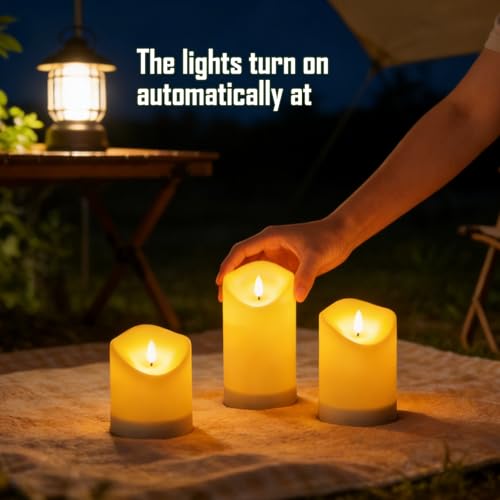 Image of Nimiko Solar Outdoor Waterproof Flameless Candles - 9 Pack Solar & Battery Operated LED Candles, White (D3.25 inch x 4 inch /5 inch /6 inch Assorted Heights) for Garden, Patio, Outdoor Decoration