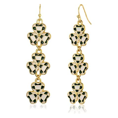 St Patrick's day Shamrocks Earrings for Women Girls, Cute Green and White Luck Clover Jewelry, Charm Irish Party Gift Cover