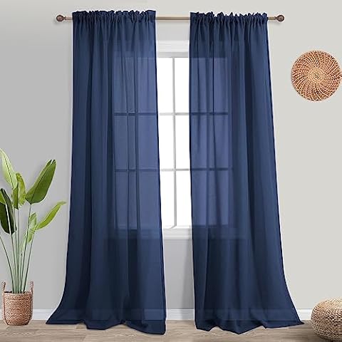 KOUFALL Navy Blue Sheer Curtains Set Cover