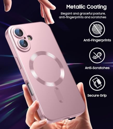 Image of DIZORO Magnetic Case for iPhone 17 Case [Compatible with MagSafe][Built-in Camera Lens Protector] Slim Soft Silicone Bumper Shockproof Metallic Luster Back Cover Phone Case - Pink