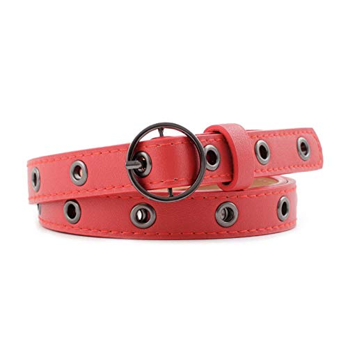 Preisvergleich Produktbild Gürtel Metallloch Metallgürtel Frauen Mädchen Qualität Kunstleder Nadel Schnalle Gürtel Mode Feiner Gürtel Dünner Bund Designer Gürtel Ared