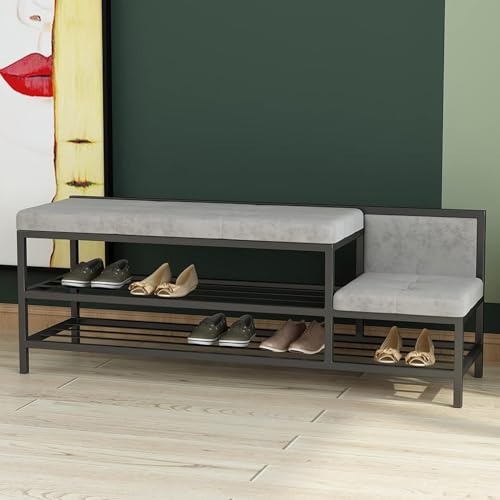 Banc en velours avec cadre en métal noir robuste et assise rembourrée grand confort 100 cm