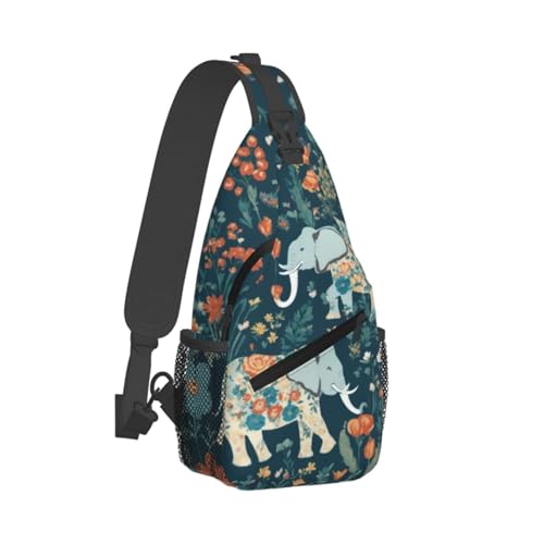 Bolso bandolera unisex con patrón floral y elefante miniatura 2