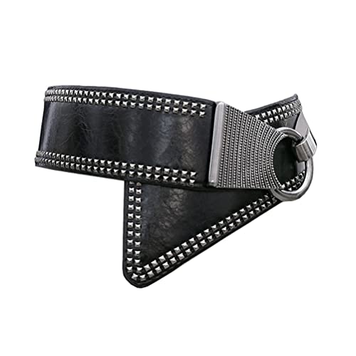 Women's Wide Waist Belt Elastic Stretch Vintage Cinch Belts with Interlock Buckle with Rivets Halloween Gothic Belt2