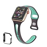 DFU Compatible with iWatch Bands 38mm/ 40mm /41mm/ 42mm / 44mm/ 45mm for Women Men With 1 pc Free Case, Waterproof Soft Silicone Watch Band Replacement Compatible with Apple Watch Series 7 6 5 4 SE (Grey+Blue, 38MM/40MM/41MM)