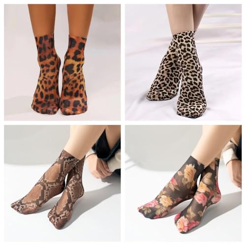 Women Socks Durable Comfortable Chic Leopard Print Mesh Socks Trendy Lightweight Short Socks Elevate(Leopard Print)4