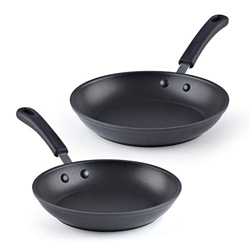 Cook N Home Nonstick Sauté Fry Pan Professional Hard Anodized (8 and 9.5 inch) 2 Piece Skillets Cookware Sets, Black