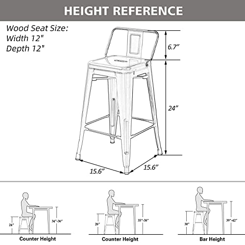 Apeaka 24 Inch Metal Bar Stools Set Of 4 Modern Counter Height Stools With Backs Low Back Bar Chairs For Indoor Outdoor Matte Black #TOP1