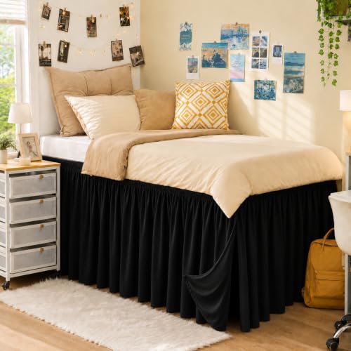 Dorm Room Bed Skirt Twin XL 22" Drop, College Split Corner Bedskirt, Black by RIMELA - Used condition - US$19.29