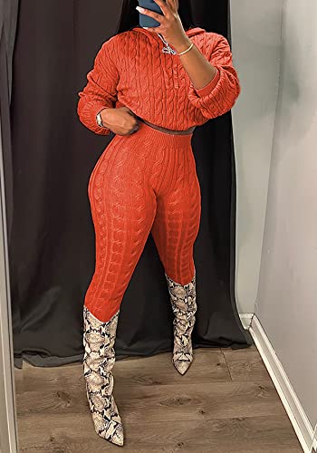 Nrthye Sweater Sets For Women Cable Knit 2 Piece Outfits Hooded Pullover Sweatshirts And High Waisted Pants Set #TOP2